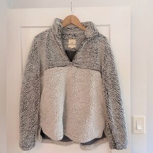 Thread & Supply 🩶 Fleece Sherpa Pullover Gray/Brown/Cream Medium
